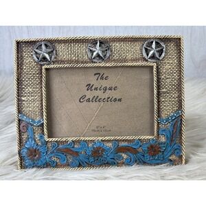 Western Picture Frame 4x6 Turquoise Floral Texas Stars Rustic Cowboy Ranch Decor